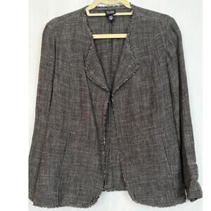 Eileen Fisher Jacket S Charcoal Linen Rayon Made USA Italian Fabric Raw Edge